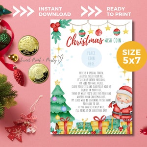 Santa Weihnachtswunsch Münze druckbare, Schokoladen Münze Wunsch, kinderfreundliche druckbare Karte, digitaler Sofort Download, Weihnachtsgeschenk Idee