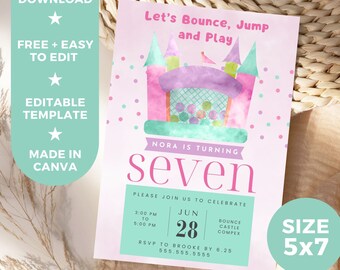 Girl Birthday Editable Invitation Template, Bounce House Party Printable Digital Invitation, Instant Download