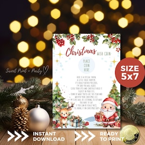 Rentier Santa Weihnachten wünschen Münze druckbare, Schokoladen Münze Wunsch, Kid freundlich druckbare Karte, digitale Sofort-Download, Urlaub Geschenkidee