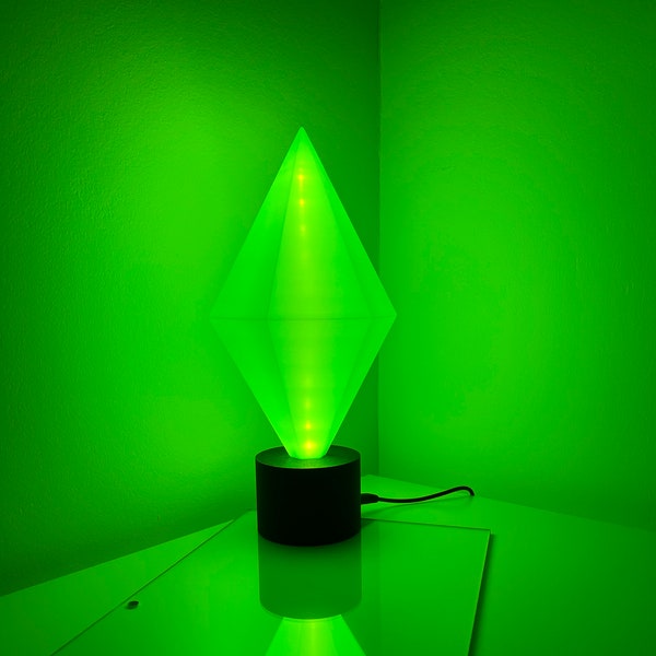 Lampe LED Plumbob pour Sims | Gemme de cristal vert | Joueur | Idée de décoration de jeu | Cadeaux d'anniversaire | Noël | Fan art | Eclairage