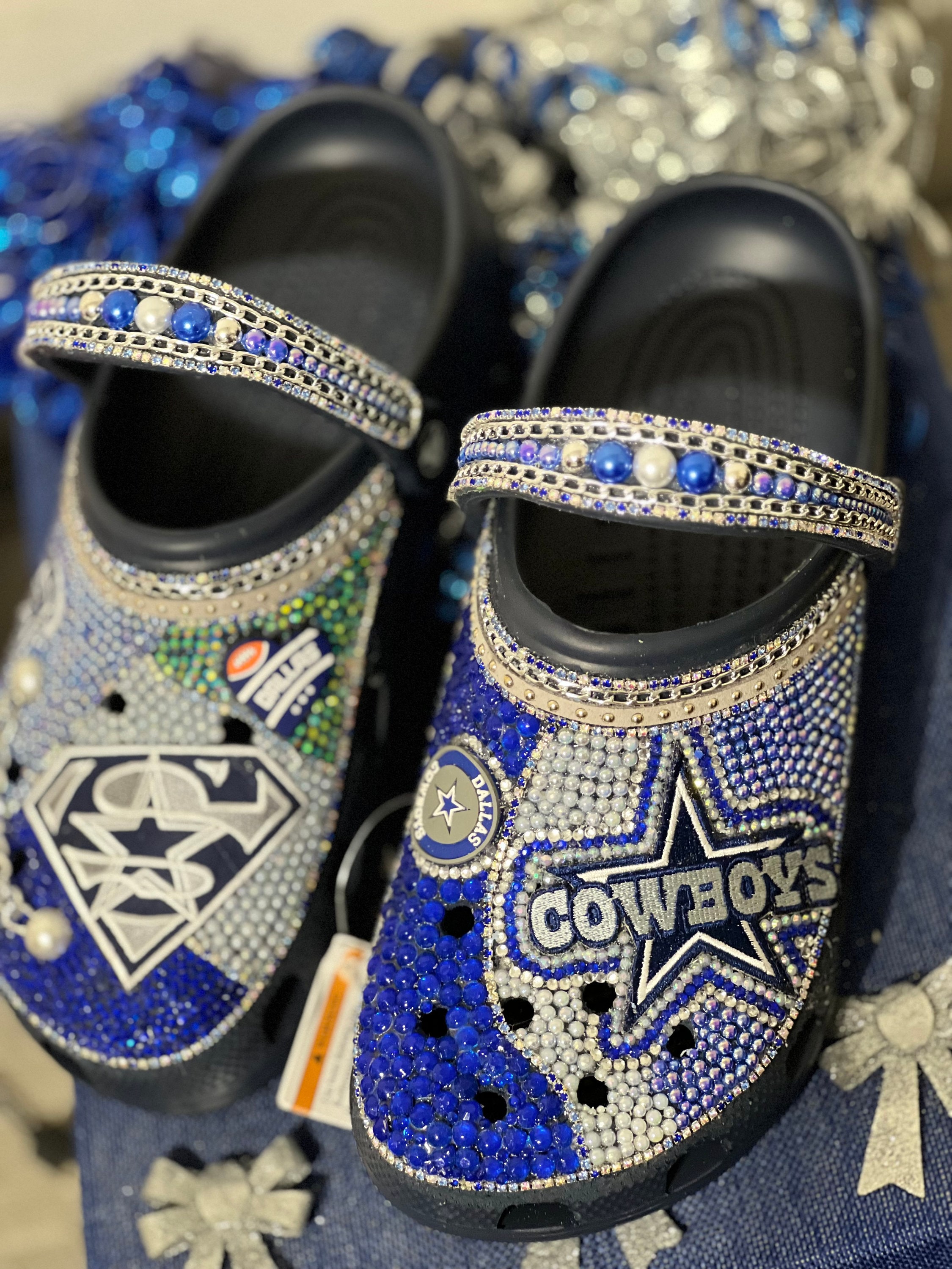 CROCS, Accessories, Dallas Cowboys Croc Jibbitz W Blue White Heart  Rhinestone 4pcs Free