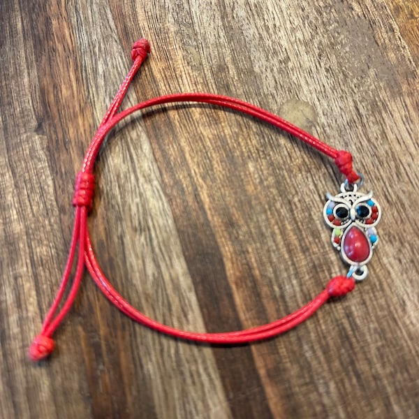 Super cute red adjustable owl bracelet!