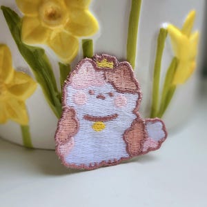 Handmade Cute Fluffy Pink Cat with Crown Iron-On Patch