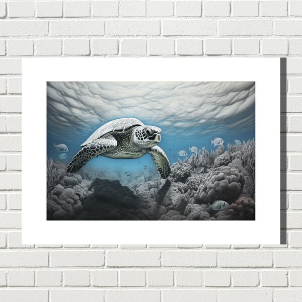 Sea Turtle Graphite Drawing - Graceful Guardian Digital Art Print