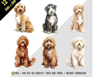 Goldendoodle Clipart, Cute Dog Clipart, Golden doodle PNG, Puppy Images, Cute Dog Clipart, Watercolor, Pet Portrait Aesthetic, Sublimation