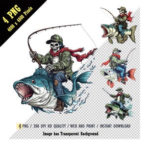 Pêcheur squelette monté sur le dos et pêche des cliparts PNG, drôle de pêche au squelette PNG, pêche au saumon, sublimation de squelette, chapeau de camouflage