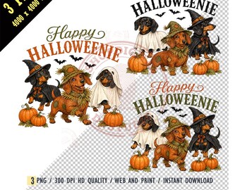 Happy Halloweenie PNG, Dachshund Halloween Sublimation Design, Wiener Dog Witch Ghost Digital Download, Cute Doxie Halloween Shirt PNG