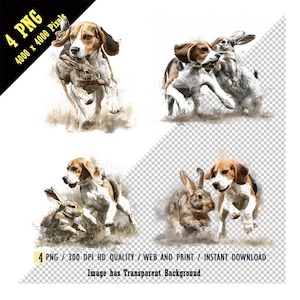Design de sublimação: Beagle, cão, caça, luta, morde, coelho, PNG, correndo, em, um, campo, clipart, beagle, coelho, caça, cão, projetos, pacote