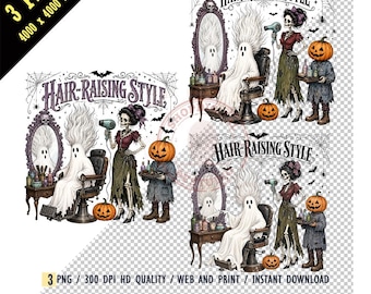 Hair Raising Style PNG, Halloween Hairstylist Sublimation Design, Spooky Hair Salon Digital Download, Skeleton Hairdresser Shirt Graphic