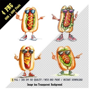 Cool Hot Dog Clipart PNG, Funny Hot Dog Character, food bundle, fastfood, food truck, Cartoon Hot Dog Sunglasses, BBQ Party Decor Art, PNG
