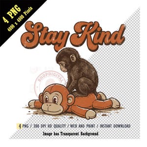 Stay Kind Punch Baby Monkey PNG, Retro Baby Monkey PNG, Sublimation for Shirts, Distressed Macaque Graphic, Stay Kind Retro 70s,Monkey Punch