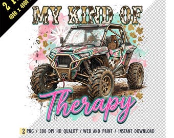 Western Glam UTV PNG Digital Download, My Kind of Therapy Off-Road Sublimation, Cowgirl Leopard Print, Side by Side, Cheetah 4x4 Watercolor