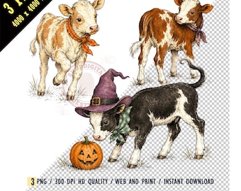 Halloween Witch Cow PNG Sublimation, Vintage Witch Baby Calf Pumpkin Clipart, Fall Spooky Season Shirt Graphics Digital Download, Farmhouse