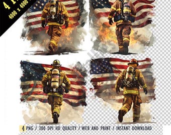 Firefighter Flag, Patriotic USA Fireman Flag Clipart, American Firefighter Back View, PNG Transparent, Instant Download DIY Crafts & Designs