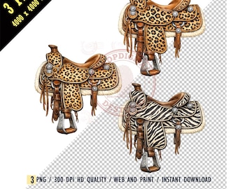 Leopard Saddle PNG, Cheetah Sandle Watercolor, Zebra Retro Cowboy, Western Print Saddle Design, Vintage Cowgirl Sublimation Graphic