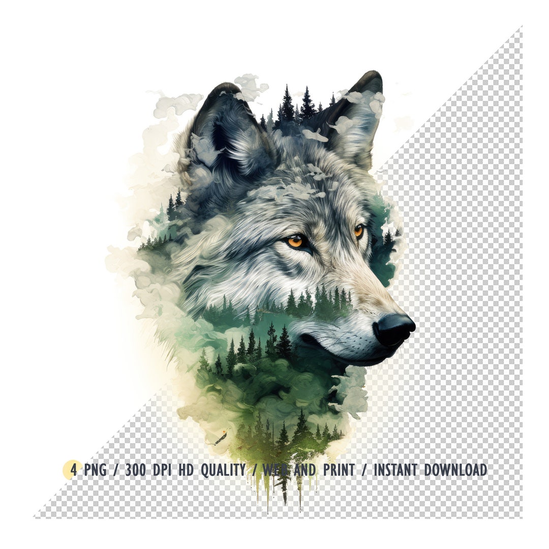 Wolf & Forest Double Exposure Clipart,high Quality PNG, Wolf Forest ...