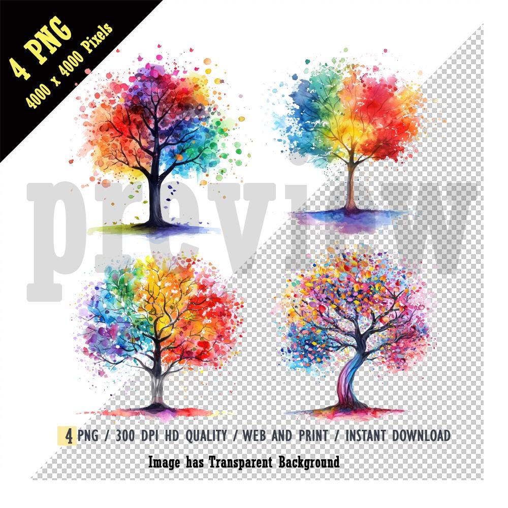 Watercolor Rainbow Tree of Life Digital Clipart, Tree of Life Clipart ...