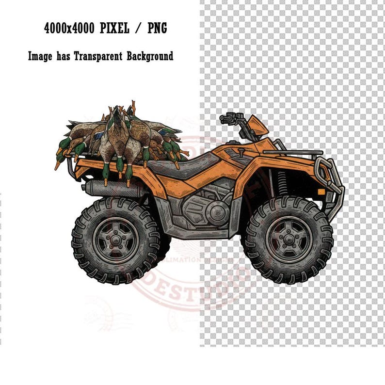 Vintage Duck Hunting ATV PNG Digital Download, Linocut Mallard Harvest ...