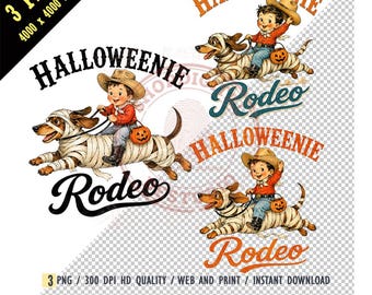 Halloweenie Rodeo PNG, Vintage Dachshund Mummy Sublimation Design, Retro Cowboy Boy Digital Download, Wiener Dog Halloween Shirt Clipart