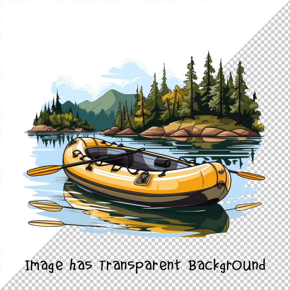 Cute Canoeing PNG, Canoe in a Mountain Lake Watercolor Clipart Bundle ...