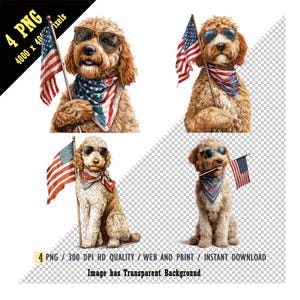 4. Juli Goldendoodle PNG, Golden Doodle Hund, Amerika Goldendoodle, Vaterländischer Hund, DIY-Projekte, Sublimationsdesign, Clipart Bundle PNG