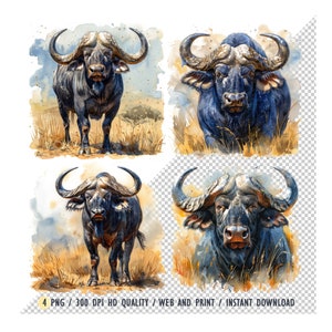 Acquerello di bufalo africano, Clipart di acquerello di bufalo, PNG di alta qualità, Sublimazione di bufalo africano, Download digitali, Progetti creativi