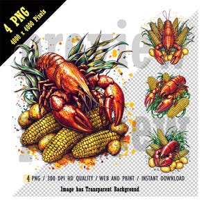 Temporada de cangrejos de río PNG, cangrejos de río hervidos PNG, amantes de los cangrejos de río, filas de cangrejos de río de maíz dorado en mazorca y papas, descarga digital de sublimación