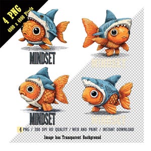 Clipart requin poisson rouge état d'esprit, motivation png, voir grand, état d'esprit positif, costume de requin poisson rouge orange mignon, déguisement de requin féroce