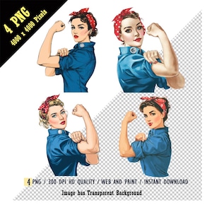 Arte gráfico vintage PNG, clipart de mujer empoderada, PNG de mujer fuerte retro, imagen "Podemos hacerlo", empoderamiento feminista, diseño de sublimación