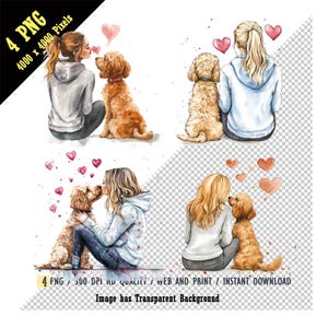 Moletom com capuz sentado Lady Loves Her GoldenDoodle Golden Doodle Beijando Corações com Seu Cachorro, GoldenDoodle Aquarela, Mulher, Menina, Download Digital