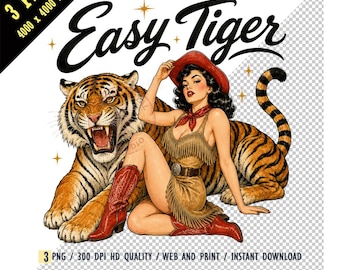 Retro Easy Tiger PNG, Western Cowgirl Sublimation, Vintage Country Digital Download, Howdy Rodeo Tiger, Women Pink Preppy Summer Bay Coastal