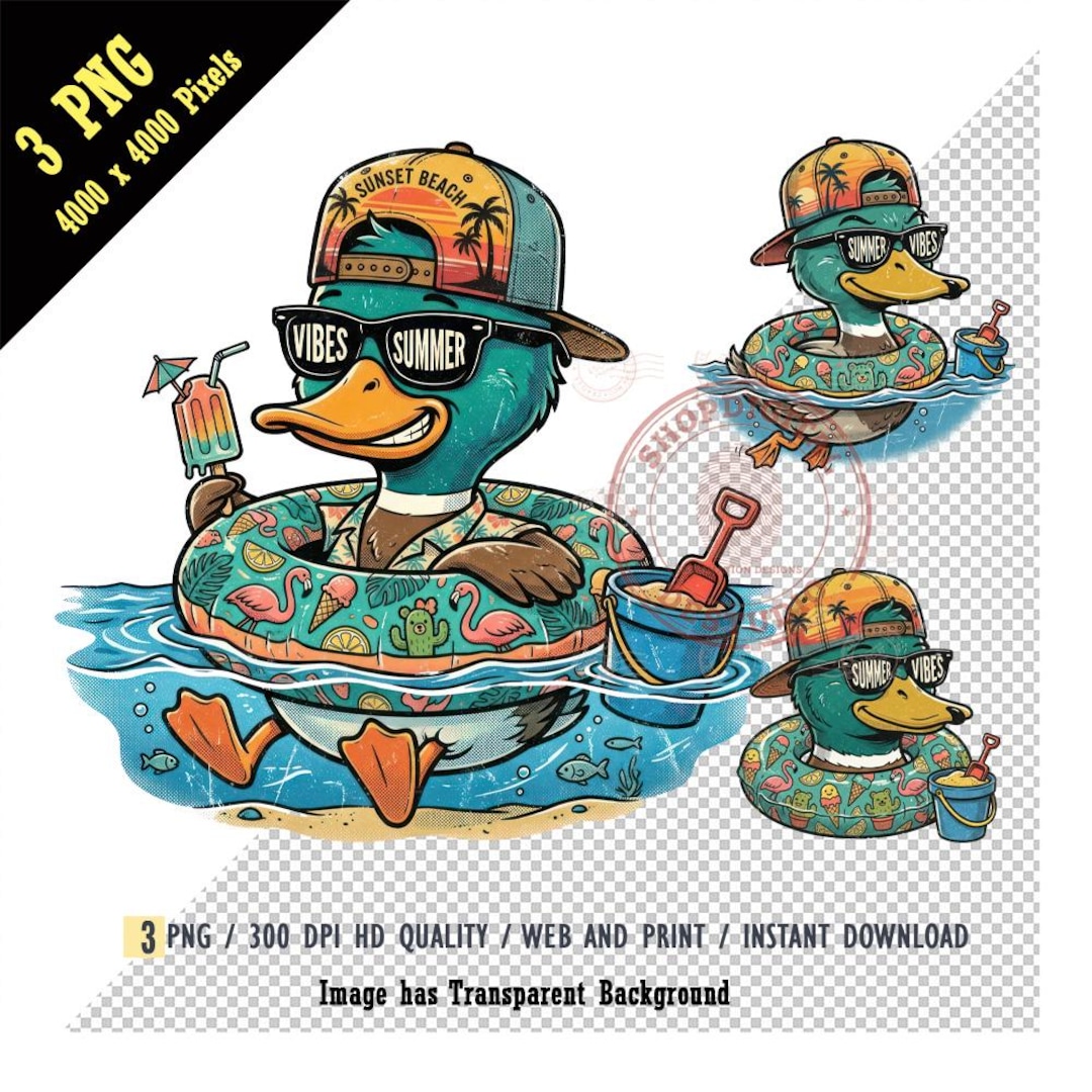Summer Vibes Duck PNG Sublimation, Retro Beach Mallard Duck Digital ...