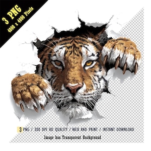 Visage de tigre avec des cliparts de pattes, aquarelle Tiger Scratch PNG, Sublimation de T-shirt léopard, téléchargement numérique, Art agressif de griffe de tigre en colère