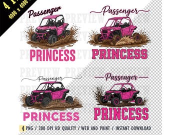 Off Roading PNG, Passenger Princess png, UTV Vehicle with Pink Glitter Body, Splashing Through Mud, sublimation, t-shirt design,4x4 off Road