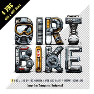 Affiche de typographie de motocross, pièces et composants rétro, art de la lettre, casque, bottes, moteur, échappement, cadeau pour motard png