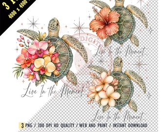 Live In The Moment PNG, Floral Sea Turtle Sublimation Design, Tropical Orchid Ocean Animal Digital Download, Vintage Beach Shirt Graphic Art