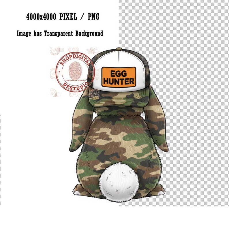 White Camo Rabbit Camo Bunny PNG Digital Download, Egg Hunter Easter Rabbit Sublimation ...