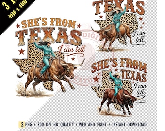 She's From Texas I Can Tell PNG, Watercolor Longhorn Bull, Texas Cowgirl Sublimation, Vintage Western Digital Download, Retro Country Shirt