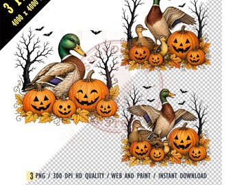 Halloween Duck Sublimation PNG, Vintage Mallard Duck Pumpkin PNG, Spooky Mallard Duck Digital Download, Duck Lover Halloween Shirt Design