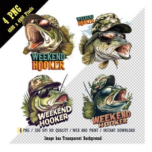 Aquarelle WEEK-END HOOKER PNG, camo casquette week-end Hooker png, sublimation d'été sarcastique drôle de poisson coloré de pêche, téléchargements numériques