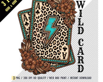 Coastal Cowgirl Wild Card PNG, Leopard Turquoise Lightning Bolt Sublimation, Western Boho Digital Download, Retro Country Graphic For Shirt
