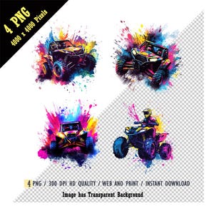 Offroad-rover png, met levendige kleuren en opwindende neonkleurige UTV, ATV-race, rijder aquarel sublimatie ontwerp racen buiten