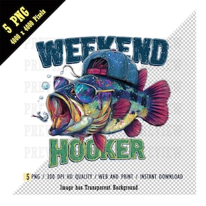 Weekend Hooker PNG, Pesca colorata, Divertente, Sarcastico, PNG estivo per papà, Pescatore, Stagione delle vacanze, Fine settimana di pesca, Download immediato