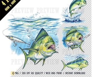 Mahi Mahi Acuarela PNG, Pez Dorado, Pesca en Aguas Profundas, Pesca en Agua Salada, Pescador, Sublimación, Descarga Instantánea, Manualidades y Diseños DIY