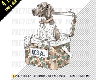 Nevera portátil para perros de caza PNG, Braco alemán de pelo corto con camuflaje estadounidense, Braco alemán de pelo corto de verano para acampar y pescar, Caza con perros, Aire libre, Sublimación
