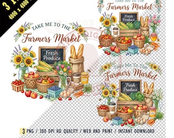 Watercolor Farmers Market PNG, Take Me To The Farmers Market Sublimation Design, Floral Groceries Graphic, Digital Download, Tote Bag PNG