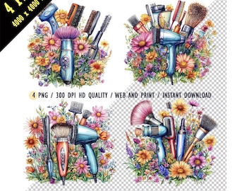 A vibrant Vintage Hair Stylist Watercolor,Hairdresser,Hair Salon,Hair Dresser Clipart,Tropical flowers, Sublimation,Instant Digital Download