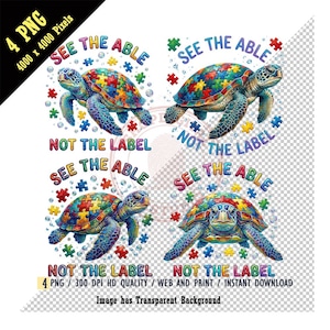 Autismus Bewusstsein Meeresschildkröte Png, sehen Sie die Lage, nicht die Label Sublimation, bunte Mosaik Puzzle Shell Digitaler Download, DTF Design für Shirt