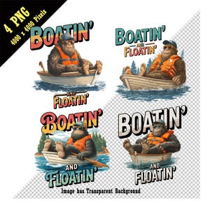 Bateau et flotteur PNG, Plein air amusant, humour de camping, ambiance estivale, sublimation bigfoot, barque en eau calme, navigation de plaisance rétro sur un lac, sarcastique