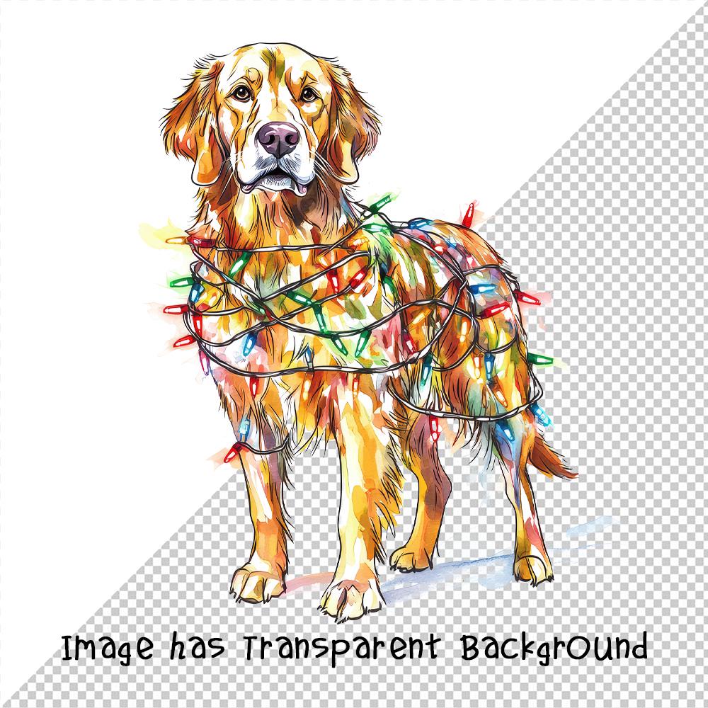 Watercolor Golden Retriever With Lights Wrapped, A Golden Retriever ...